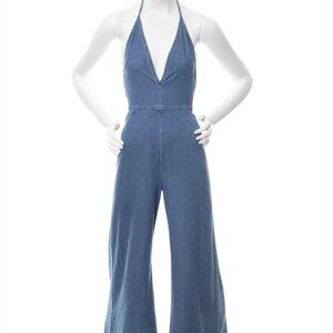 Free People Denim Halter Jumpsuit